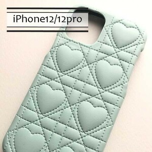iPhone12/12pro ハート　キルティング　ブルー　かわいい 　アイフォンケース　iphone12ケース　iphone12プロ　新品　送料込み