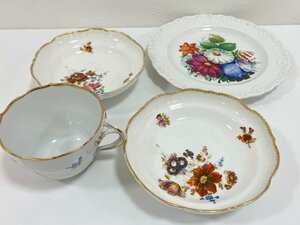 【N78078】Meissen　マイセン　プレート、カップセット　花柄　傷汚れ有り　長期保管品　中古品　現状品　詳細不明