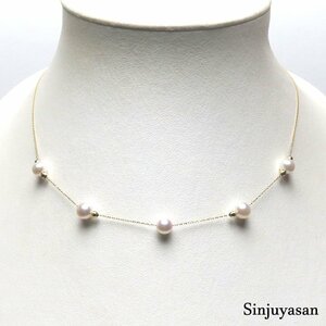 真珠屋さん 可愛い秀作【ホワイトピンク】5.8～5.5mm 5個 アコヤ真珠 K18ネックレス ステーション 2Way 伊勢志摩産パール 18金 新品