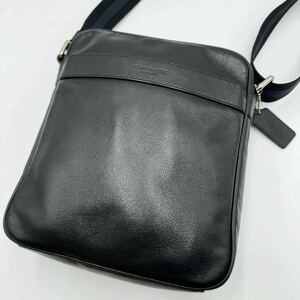 1円【極美品】入手困難品 定価11万円 コーチ COACH ショルダーバッグ ボディ サコッシュ ヘリテージ レザー 本革 メンズ ビジネス ブラック