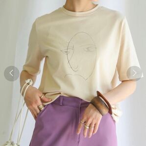 select MOCA スケッチコットンプリントTシャツ/フェイスデザインTシャツ