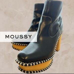 MOUSSY マウジー ウッドソール ブーツ レザー 厚底　Mサイズ　ブラック