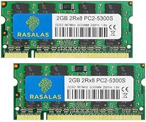 Rasalas PC2-5300 DDR2 667MHz 4GB 2枚x2GB Sodimm PC2-5300S 1.8V CL5