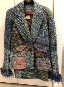 クリスチャン・ラクロワ スーツ ツイード ジャケット スカート セットアップ　ブルーグリーンピンクが綺麗！　サイズ40