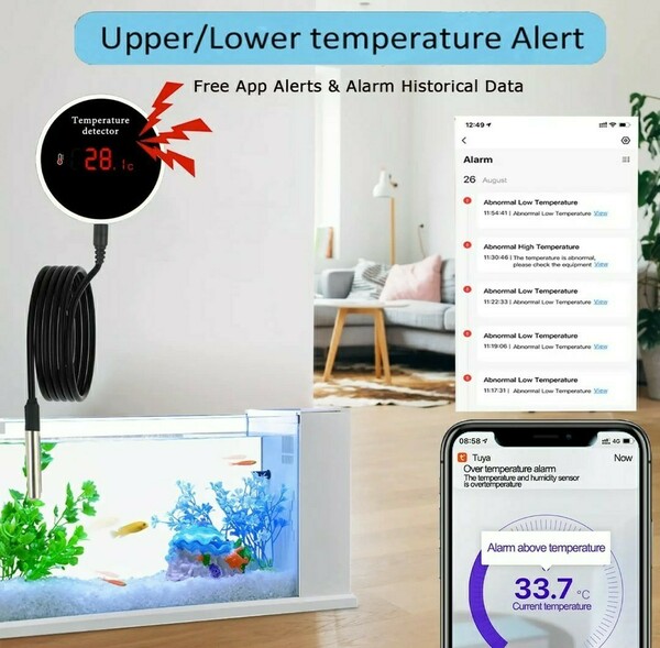 wifi スマホで水槽の水温が確認できる！デジタル水温計 異常検知でアラーム、スマホにおしらせ！送料無料　アクアリウム　水槽水温計