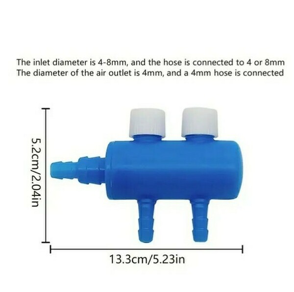 【送料込】エアーコック　調整バルブ　2分岐管 ホース・金魚・シュリンプ・メダカ水槽のエアー分岐用に 一方コック2連 4mm8mm接続 出口4mm