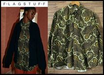 送無 2回着用の極美品 定価26,400円 F-LAGSTUF-F FLAGSTUFF フラグスタフ 21AW Paisley L/S Shirts 長袖 ペイズリー シャツ 総柄 GREEN M_画像1