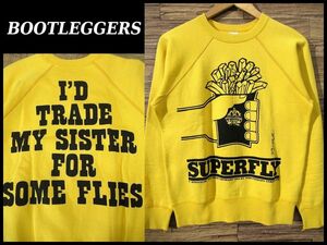 送無 激レア BOOTLEGGERS ブートレガーズ 現 フリーホイーラーズ SUPERFLY マリファナルド 両面プリント 裏起毛 ラグラン スウェット 黄 S