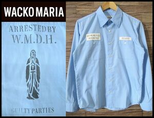  free postage WACKO MARIA Wacko Maria ARRESTED BY W.M.D.H. back Mali a print long sleeve badge attaching work shirt cotton poly- .. blue 