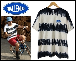 ■ XL 完売 希少 美品 CHALLENGER チャレンジャー 23ss TIE DYE BORDER TEE BLACK BORDER タイダイ染め ボーダー オーバル ロゴ Tシャツ