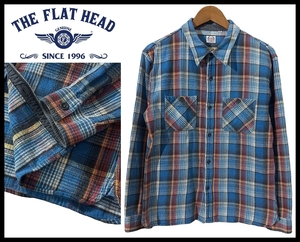 ■ 希少 雰囲気抜群 XL 42 サイズ THE FLAT HEAD フラットヘッド GLORY PARK HN-66W 60s フランネル チェック ワーク ネルシャツ シャツ 青