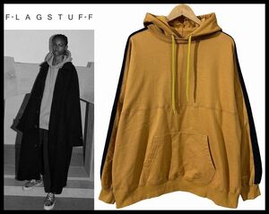 送無 定価30,800円 美品 フラグスタフ FLAGSTUFF 21AW 超ビッグシルエット リバーシブル サイドライン アフター フーディー パーカー 黄