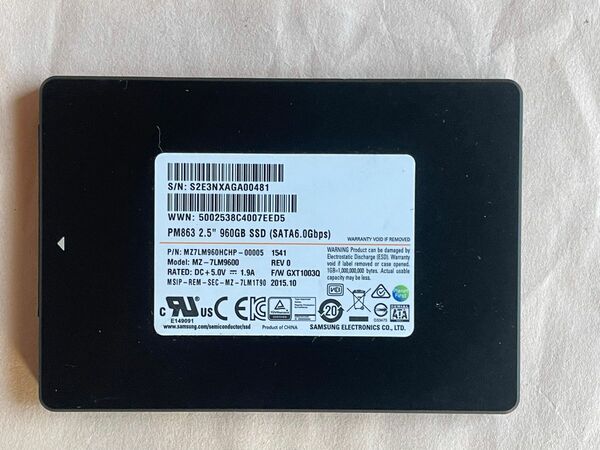 Samsung SSD PM863 850evo相当 960GB 1TB SATA 2.5インチ 正常診断 長寿命 停電時保護