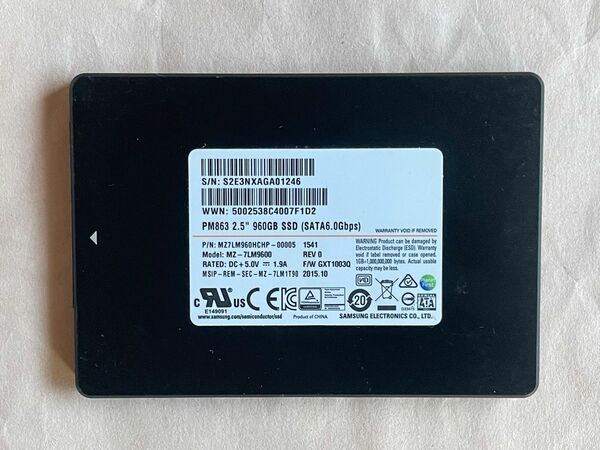 Samsung SSD PM863 850evo相当 960GB 1TB SATA 2.5インチ 正常診断 長寿命 停電時保護