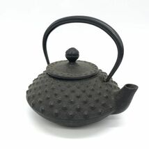 【23754】南部鉄器 岩鋳 鉄瓶 本場盛岡 急須 平アラレ 刻印有 茶道具 古茶道具 茶器 金属工芸 伝統工芸品 経年保管品 中古品 梱包60サイズ_画像2