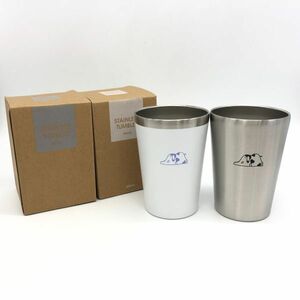 【23166】真空二重構造 ステンレス タンブラー 450ml 2個セット ホワイト シルバー 保冷 保温 ビア マグ カップ 中古品 梱包60サイズ