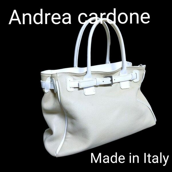 Andrea cardone　Italy レディース　トートバッグ　白 Ａ4 ハンドバッグ レザーMade inItaly