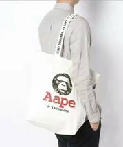 BAPE◆A BATHING APE／ホワイト コットン／カレッジ ロゴ トートバッグ◆ア ベイシング エイプ◆キャンバス／エコバッグ／付録ノベルティ_画像4