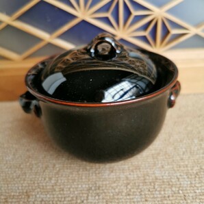 美濃焼 廣斎作 蓋付き碗 ミニレンゲ付 茶碗蒸し ご飯 汁粉 豪華 黒 蓋付 和食器の画像4