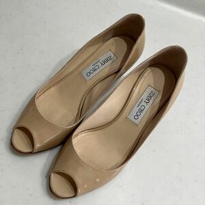 【訳あり】ジミーチュウ パンプス 22.5〜23cmJIMMY CHOO オープントゥ ベージュ イタリア製