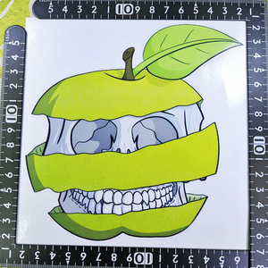 ガイコツ ステッカー 15×15 (cm) Skull14　　 　[ リンゴ アップル ジョーク スカル 骸骨 ドクロ ] 