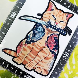 猫 ステッカー 15×11 (cm) Cat05　　 　[にゃんこ 侍 タトゥー 入れ墨 ジョーク ]