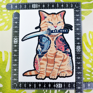 猫 ステッカー 15×11 (cm) Cat05    [にゃんこ 侍 タトゥー 入れ墨 ジョーク ]の画像2