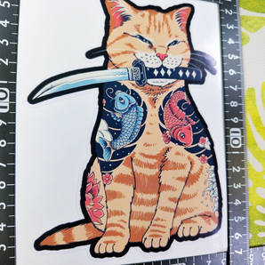 猫 ステッカー 15×11 (cm) Cat05    [にゃんこ 侍 タトゥー 入れ墨 ジョーク ]の画像7