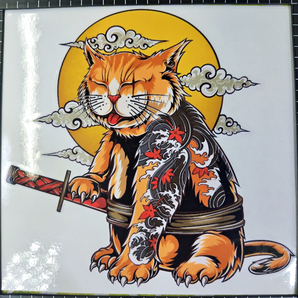 猫 ステッカー 13×12.5 (cm) Cat01    [にゃんこ 侍 タトゥー 入れ墨 ジョーク ] の画像1