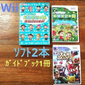 【中古Wiiソフト2点】街へ行こうよどうぶつの森　大乱闘スマッシュブラザーズＸ　ガイドブック
