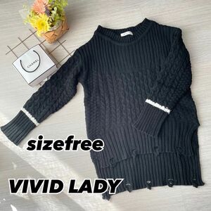 値下げ！！【美品】VIVIDLADY セーター ニット ケーブル編み 黒 ブラック フリーサイズ レディース