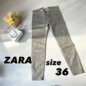 【美品】ZARA ザラ サイズ36 デニム カーキ ラメ スキニー レディース パンツ JEANS