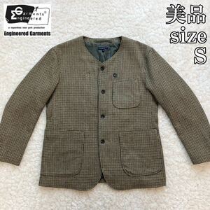 美品USA製 千鳥格子ノーカラージャケット Engineered Garments カバーオール エンジニアードガーメンツ SM