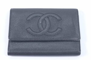 CHANEL シャネル キャビアスキン ココマーク 折り畳み 財布 三つ折り ウォレット スナップボタン 黒 ブラック レディース メンズ 3249-HA