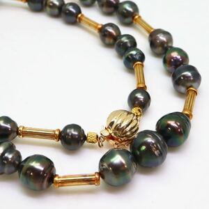 ＊K14南洋黒蝶真珠ネックレス＊m 約57.1g 約61.0cm 8.0~11.5mm パール pearl jewelry necklace accessory EC7/ED2