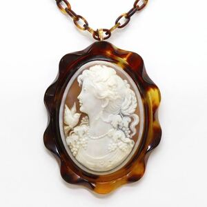 ＊K18鼈甲/カメオネックレス＊m 約34.0g 約59.0cm べっこう べっ甲 cameo necklace broach jewelry DC0/DC0