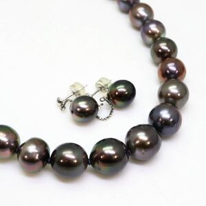 ＊南洋黒蝶真珠ネックレス・Pt900ピアス＊m 約54.2g 約42.5cm 8.5~11.0mm パール pearl jewelry necklace accessory EA2/EA5