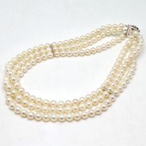 美品!!＊ジュエリーマキアコヤ本真珠3連ネックレス＊m 58.6g 6.0~6.5mm pearl necklace choker accessory jewelry silver EA0/EA5_画像4