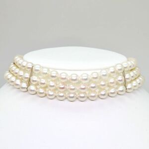 ＊アコヤ本真珠3連ネックレス＊m 約60.5g 約32.5cm 6.5~7.0mm あこや pearl necklace choker jewelry silver EB0/EB0