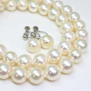 大珠!!＊アコヤ本真珠ネックレス・Pt900イヤリング＊m 約54.7g 約9.0~9.5mm あこや パール pearl necklace earring jewelry silver EA0/EA2