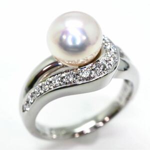 美品!!＊POLA jewelry(ポーラ)Pt900アコヤ本真珠/天然ダイヤモンドリング＊m 約10.4g 約14.0号 約0.22ct pearl diamond ring 指輪 ED1/EE1