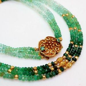 豪華!!＊K14天然エメラルド3連ネックレス＊m 約15.1g 約39.5cm emerald necklace jewelry EA0/EB0