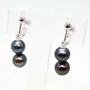 ＊K14WG南洋黒蝶真珠イヤリング＊m 約6.0g 約9.0~9.5mm 黒真珠 Black Butterfly Pearl earring pierce jewelry DI5/DI5