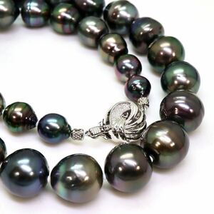 ＊南洋黒蝶真珠ネックレス＊m 約80.1g 約45.0cm 9.0~13.5mm 黒真珠 パール pearl jewelry necklace accessory silver EB0/EB0