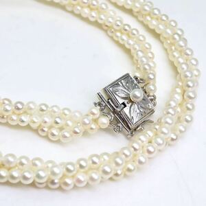 ＊アコヤ本真珠ベビーパール3連ネックレス＊m 約20.3g 約41.0cm 約3.0~3.5mm あこや baby pearl necklace jewelry silver DE0/EB0