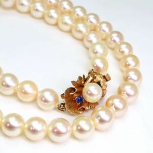 豪華!!サファイア付き!!＊K14アコヤ本真珠ネックレス＊m 29.9g 40cm 7.0~7.5mm あこや パール pearl sapphire necklace jewelry DG0/EA0