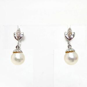 大珠!!＊Pt850アコヤ本真珠/天然ダイヤモンドイヤリング＊a 約4.8g 約8.0~8.5mm パール pearl earring pierce jewelry EA2/EA2