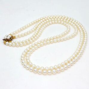 豪華!!美品!!ダイヤモンド付き!!＊MIKIMOTO(ミキモト)K14アコヤ本真珠2連ロングネックレス＊a 101.8g 79cm pearl jewelry necklace FA0/EA5の画像4
