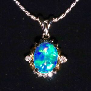 ＊CrescentVert(クレサンベール)K18/Pt900/Pt850オパール/天然ダイヤモンドペンダント＊m 約8.8g 約42.5cm opal pendant jewelry ED2/ED
