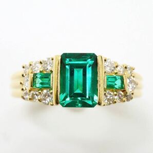 ＊CrescentVert(クレサンベール)K18 エメラルド/天然ダイヤモンドリング＊m 約5.4g 約15.5号 0.91ct 0.28ct ring 指輪 emerald ED5/EDの画像3